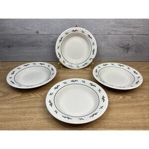 Longaberger Pottery Holly Pattern Christmas Rim Soup Bowls 8” ~set Of 4